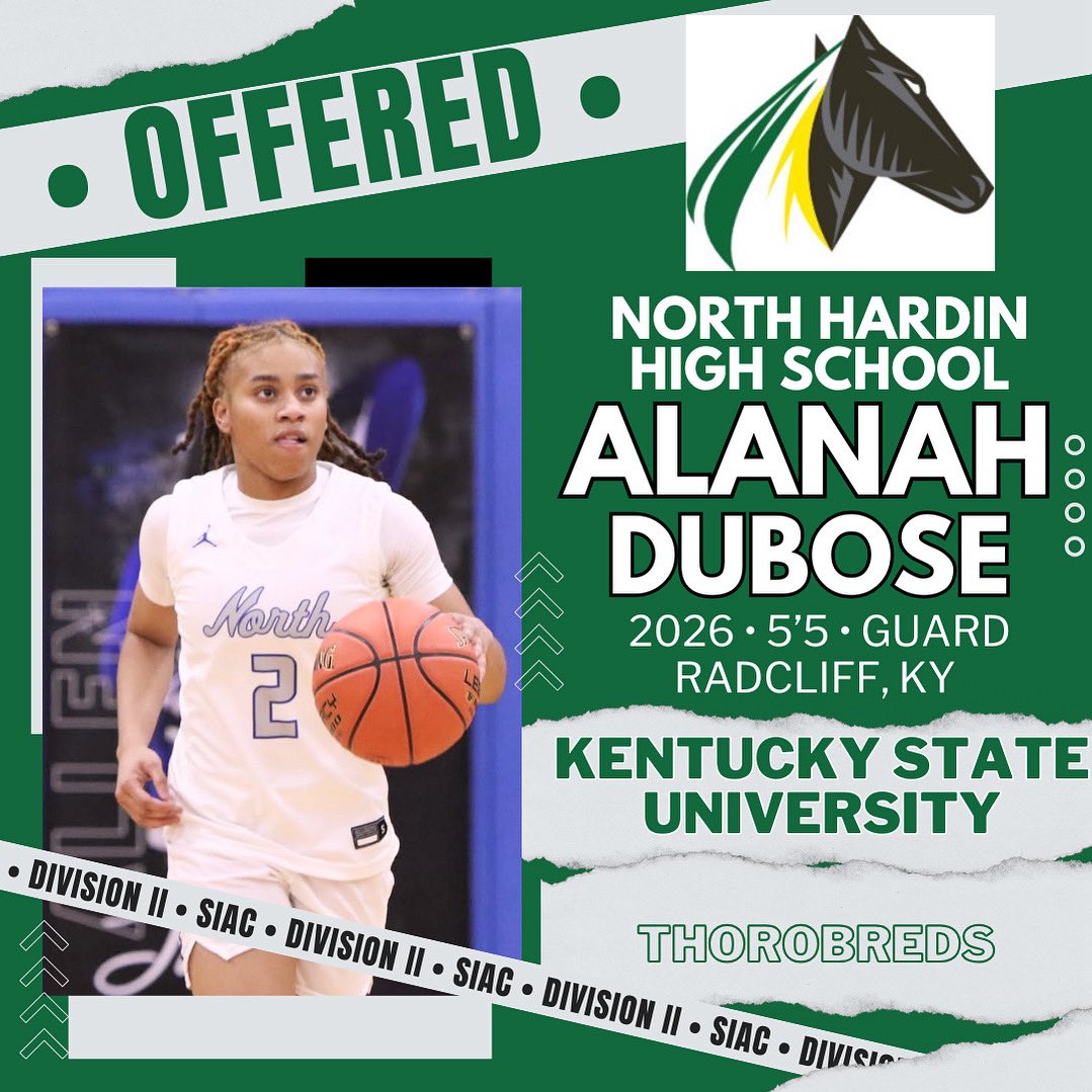 North Hardin Lady Trojans Girls Basketball (@nhhs_girlshoops) on Twitter photo Congratulations to Rising Senior Alanah Dubose on her offer from Kentucky State University!
β’
β’
.
<a href="/thealanahdub/">Alanah βAdubβ Dubose</a> <a href="/NorthHardinHS/">North Hardin HS</a> <a href="/AthleticsNHHS/">NH Trojans</a> <a href="/CoachDB_/">Destiny Bramblett M.S.</a> #nhhs #northhardin #offer #nextlevel #onward #KENTUCKYSTATE #KSU #kstate #thorobreds #thorobrettes #kentuckybasketball Congratulations to Rising Senior Alanah Dubose on her offer from Kentucky State University!
β’
β’
.
<a href="/thealanahdub/">Alanah βAdubβ Dubose</a> <a href="/NorthHardinHS/">North Hardin HS</a> <a href="/AthleticsNHHS/">NH Trojans</a> <a href="/CoachDB_/">Destiny Bramblett M.S.</a> #nhhs #northhardin #offer #nextlevel #onward #KENTUCKYSTATE #KSU #kstate #thorobreds #thorobrettes #kentuckybasketball
