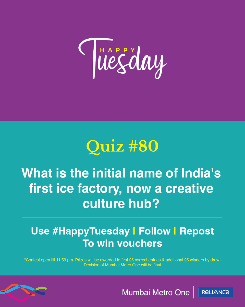 #HappyTuesday quiz is here! 

The 80th edition is about a piece of history: country's first ice factory launched in 1878.

Prizes will be awarded to 50 winners, the first 25 correct entries, and an additional 25 winners by draw.

Follow, Repost and Use #HappyTuesday (all