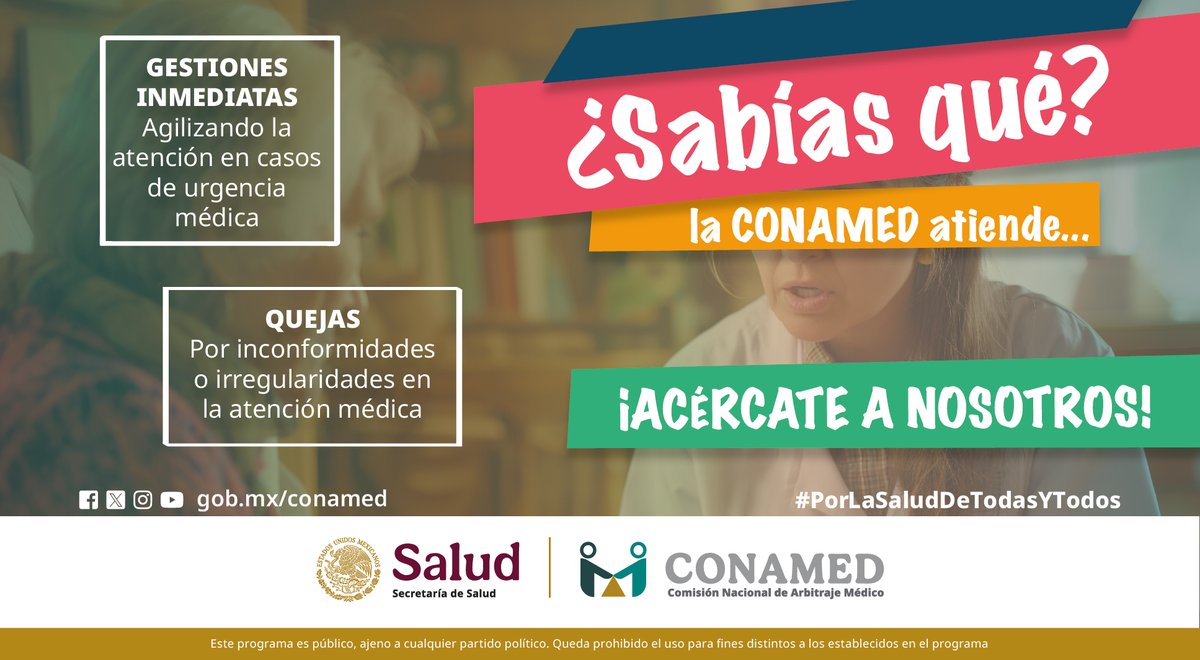 CONAMED_SALUD's tweet image. #ServiciosCONAMED
📢 ¿Sabías qué? La #CONAMED atiende gestiones inmediatas agilizando la atención en caso de urgencia médica. Conoce nuestros medios de contacto 👉 bit.ly/43TyecA 🩺

¡Acércate a nosotros! 🤝
#PúblicoEnGeneral #AtenciónMédica #GestiónInmediata