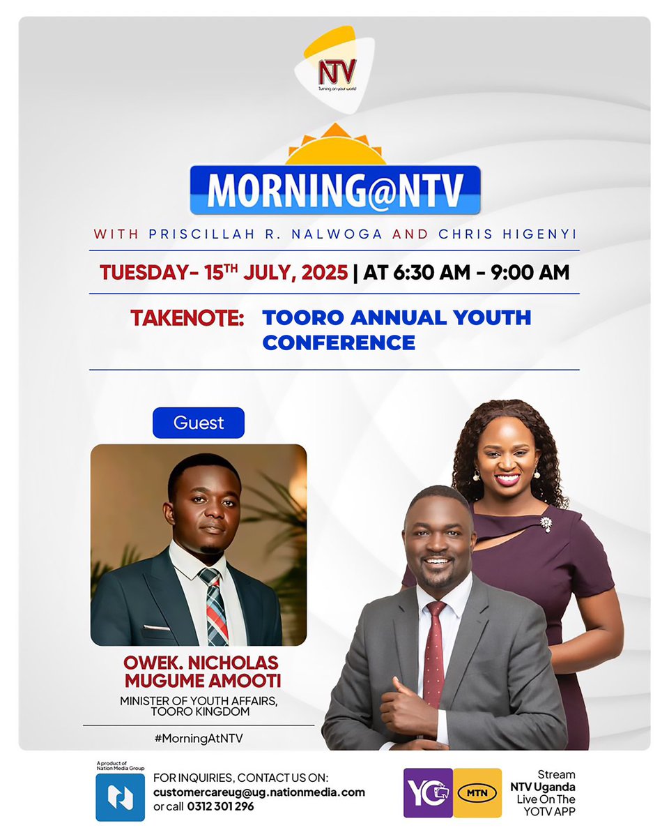 NicholasMugume1's tweet image. Join me tomorrow @ntvuganda as we share more of the upcoming Tooro Annual youth conference happening this friday 18th July 2025 in fort portal city
