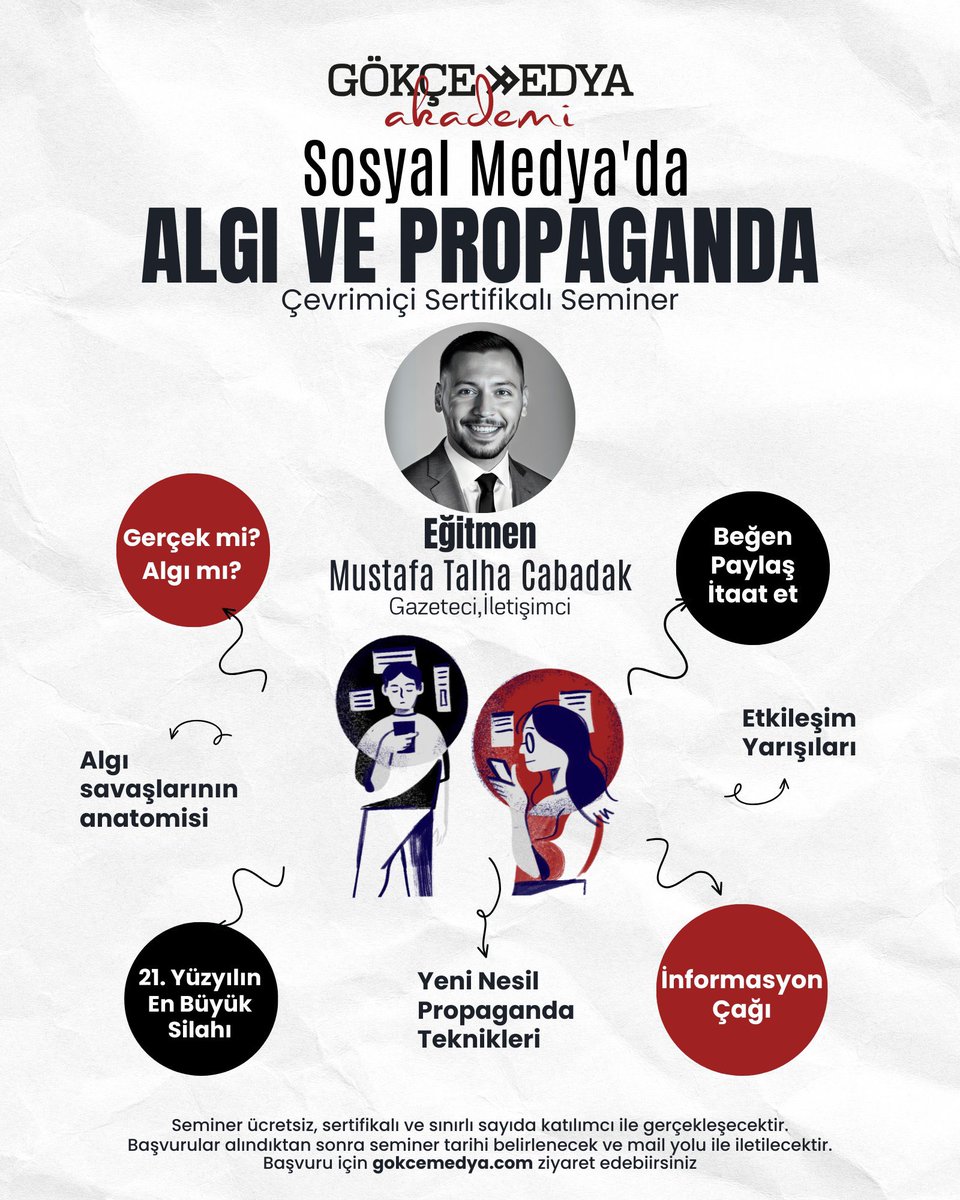 İlk çevrimiçi seminerimizle dijital dünyanın dilini birlikte çözmeye ne dersiniz? Sosyal medya üzerine hazırlanan bu özel buluşmada, içeriklerin nasıl şekillendiğini, görünenden fazlasını nasıl okuyabileceğimizi konuşacağız. 

gokcemedya.com/sosyal-medyada…