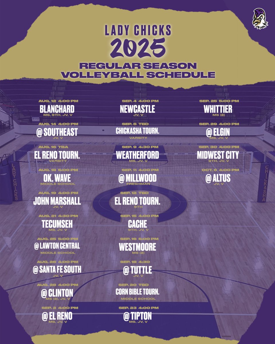 ChickashaATH's tweet image. 2025 LADY CHICKS VOLLEYBALL REGULAR SEASON SCHEDULE!
