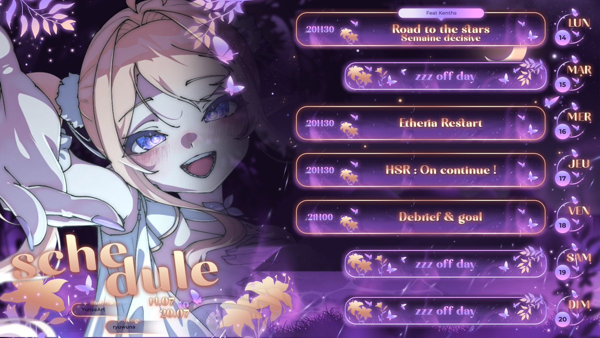 PeachyPiwie's tweet image. ✨Planning de la semaine du 14 au 20 juillet !✨
DERNIÈRE LIGNE DROITE !!!
Ce soir, un live un peu particulier nous attend avec le lancement du challenge “Road to the Stars !” L’objectif : rester sur la trajectoire vers le succès partenaire !
J’aurai à mes côtés un invité très…