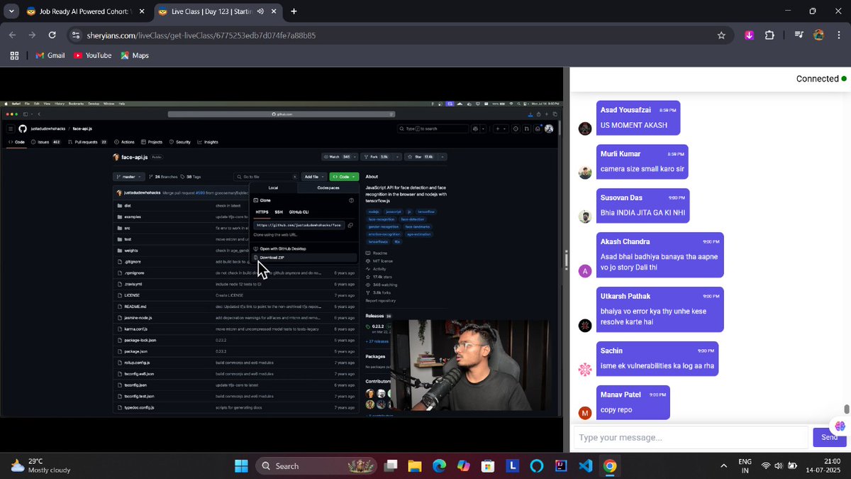 Lakshay2709's tweet image. Day 126 🎶🧠
Started my first backend-integrated project today:
👉 Live Mood Detection using Face API
🎥 Detects emotion via webcam
🎵 Suggests songs based on detected mood
Built using React + JS
#WebDev #FaceAPI #ReactJS #BackendProject #100DaysOfCode #Sheryians