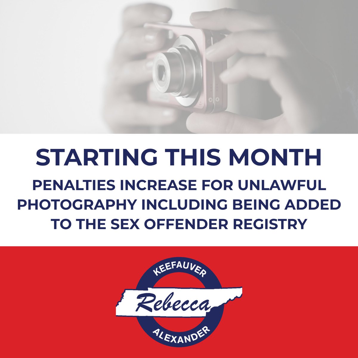 RepAlexander7's tweet image. Unlawful photography is a crime that we continue to fight which is why, starting this month, the penalties have increased including being added to the sex offender registry.