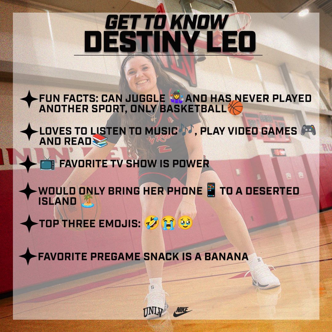 UNLVLadyRebels's tweet image. 𝑮𝒆𝒕 𝒕𝒐 𝑲𝒏𝒐𝒘 𝒕𝒉𝒆 𝑳𝒂𝒅𝒚 𝑹𝒆𝒃𝒆𝒍𝒔!🏀
A three-point shooter with nearly 2K collegiate career points - @destinythreeo ! Leo is a fierce competitor, an elite three level score and a winner and ready to continue history as a Lady Rebel!