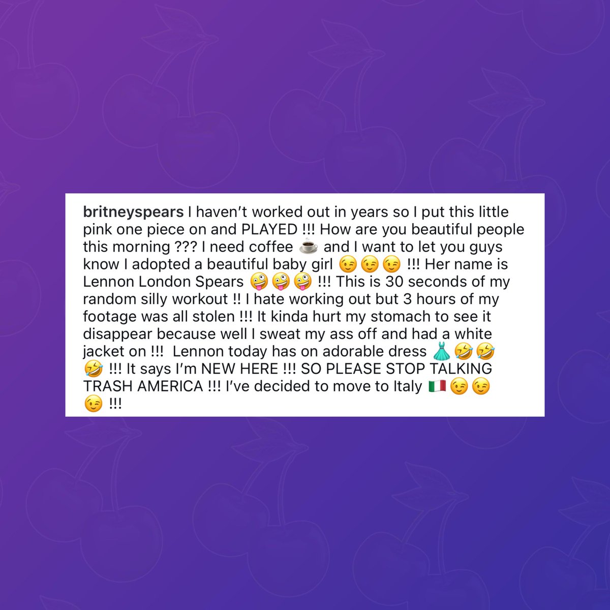 Britney Spears says she adopted a baby girl named Lennon London Spears.