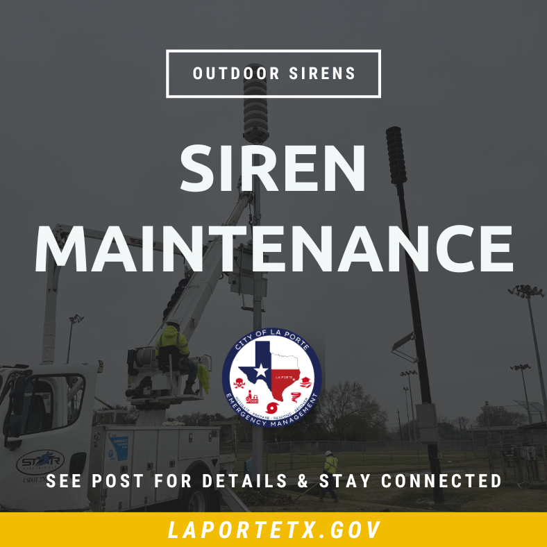 #Siren Maintenance Alert | The siren team is performing routine maintenance today. You may hear a brief sound during testing — no action is needed.

Maintenance will take place in the following areas:

- Lomax
- North Fairlane &amp; SH-146
- Shoreacres

If you have any questions,