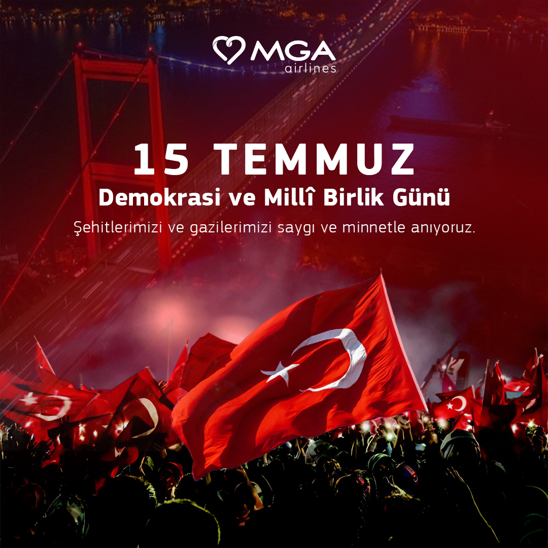 15 Temmuz Demokrasi ve Milli Birlik Günü kutlu olsun.
✈️
Happy July 15th Democracy and National Unity Day.
#MaviGökAirlines #MaviGökHavacılık #15Temmuz