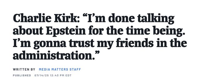 acnewsitics's tweet image. Trump: Shut up about Epstein!

Charlie Kirk: Yes, sir.