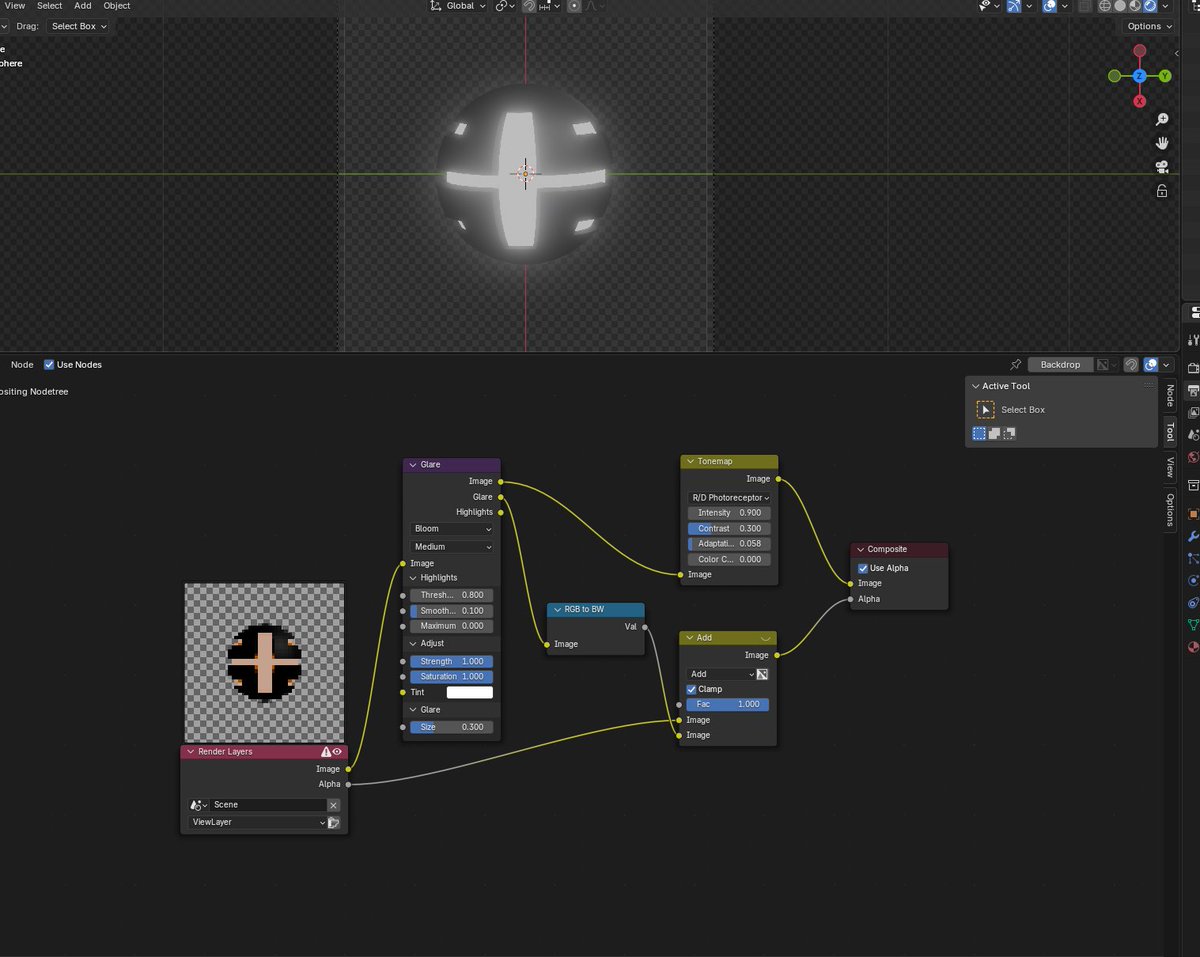 echoLogin's tweet image. Apparently by default Blender will not render any bloom effect outside the objects boundary when background is alpha 0. Made a fix in compositor but it has to be saved in EXR format. So I had EXR import to the DemonStar GLB tool to get these sprites into game