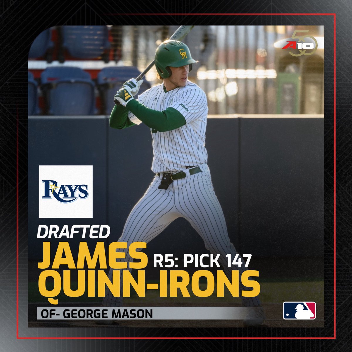 Next stop: The Show! ⭐️ James Quinn-Irons is headed to Tampa at pick 147! #MLBDraft25 #A10Fifty