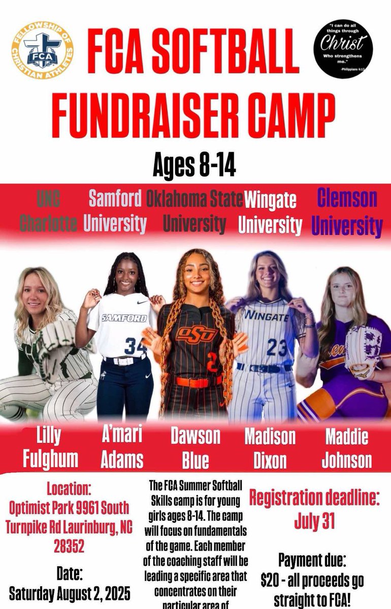 Dawson Blue (@dawsonblue42) on Twitter photo Teaming up with <a href="/amariadams01/">A’mari Adams</a> <a href="/LillyF2026/">Lilly Fulghum 2026</a> <a href="/99Mdixon/">Madison Dixon#99</a> <a href="/MaddieJ2025/">Maddie Johnson</a> to give back to Jesus and softball 🥎 if you’re in the area join us for an FCA softball camp! Message us to register! #PrayerChangesThings Teaming up with <a href="/amariadams01/">A’mari Adams</a> <a href="/LillyF2026/">Lilly Fulghum 2026</a> <a href="/99Mdixon/">Madison Dixon#99</a> <a href="/MaddieJ2025/">Maddie Johnson</a> to give back to Jesus and softball 🥎 if you’re in the area join us for an FCA softball camp! Message us to register! #PrayerChangesThings