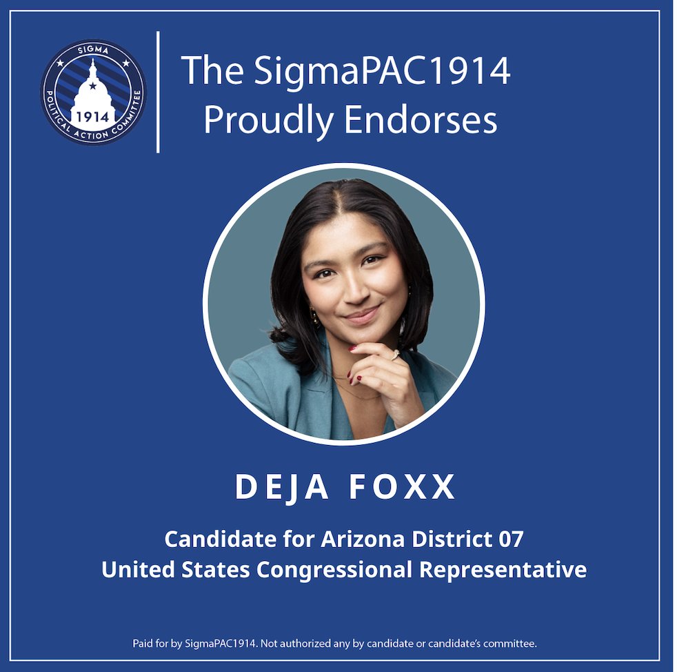 Deja_Foxx's tweet image. ✨ Endorsed! ✨
Proud to have the support of Sigma PAC 1914 in our campaign to bring bold, people-powered leadership to #AZ07.
We’re building something bigger than politics as usual — and we’re just getting started. 💙
#SigmaPAC1914 #FoxxForAZ