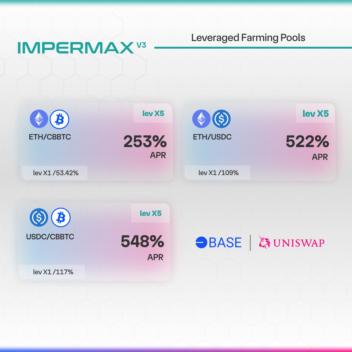 ImpermaxFinance's tweet image. Three classic, blue chips only, on @base @Uniswap @UniswapFND 

👇
app.impermax.finance/markets?networ…