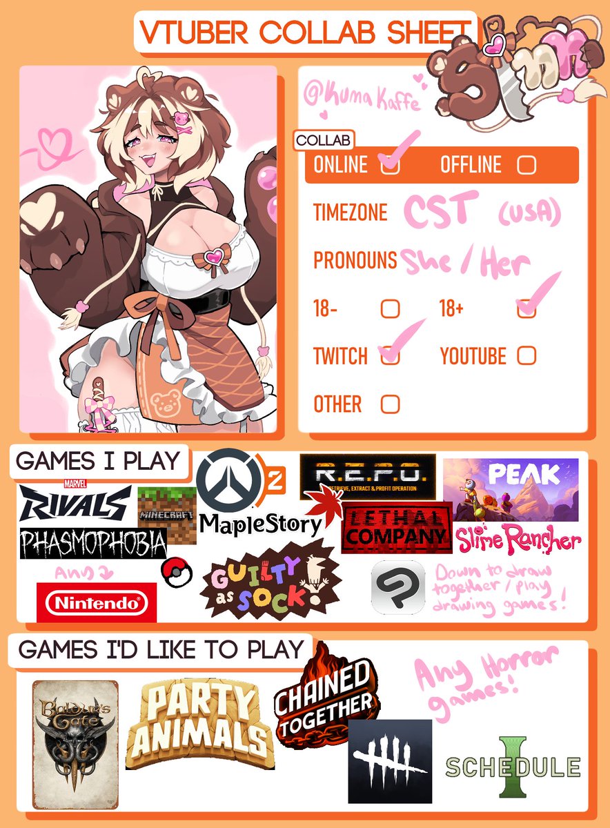 Hi Hi everybun!
Now that I am finally able to stream I'd really like to get to know more people in this community and possibly get some new friends to stream with!
I promise to bring a good attitude, fun gameplay, and sweet treats to collabs, so if this interests you hmu!
🧡🐻🍞