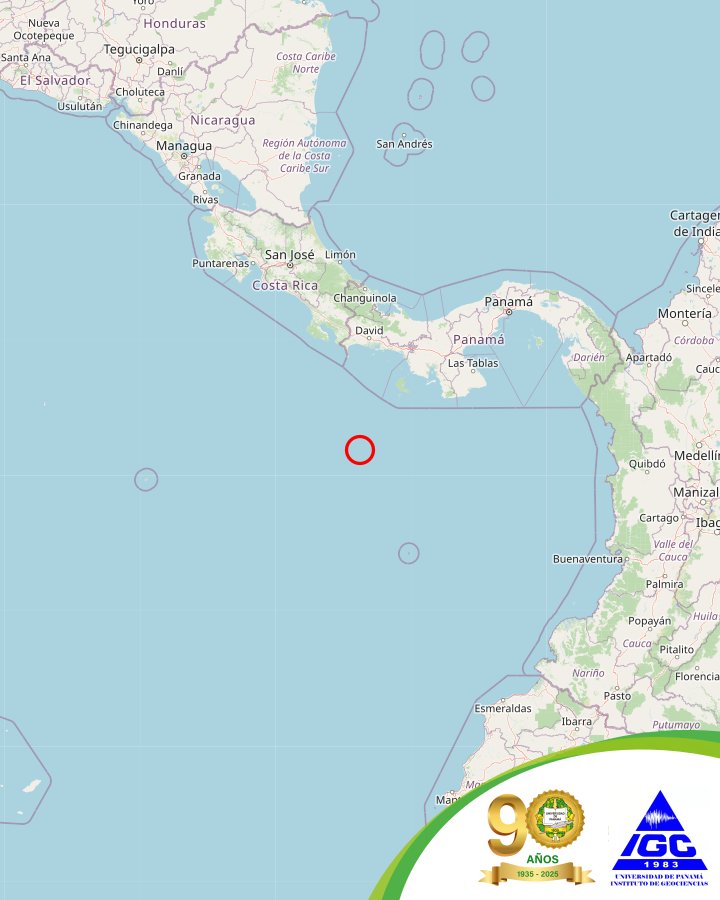 igcpanamaup's tweet image. El Instituto de Geociencias de la Universidad de Panamá,
Reporta el siguiente evento:
Estado: REVISADO
Fecha: 2025-07-14
Hora: 12:16:48PM hora local
Magnitud: 6.4
Profundidad: 5km
Localizado en Al sur de Panamá a 202km al suroeste de Coiba