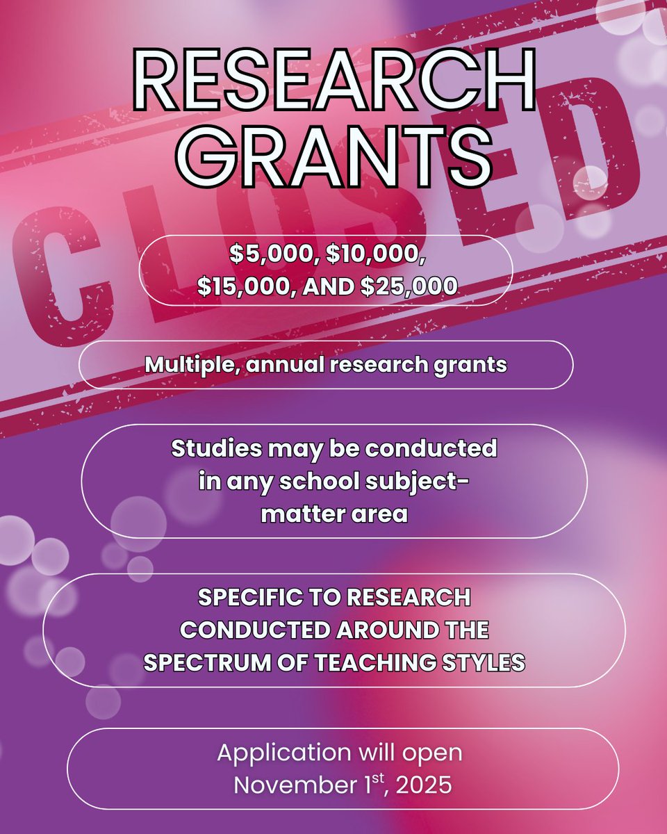 The Spectrum Institute of Learning has three grant opportunities for the education community. Take a look to see if you qualify!
spectrumofteachingstyles.org/index.php?id=1…

#educationcommunity #educators #academiclife #academiccommunity #education #educationgrants #sitl #sots