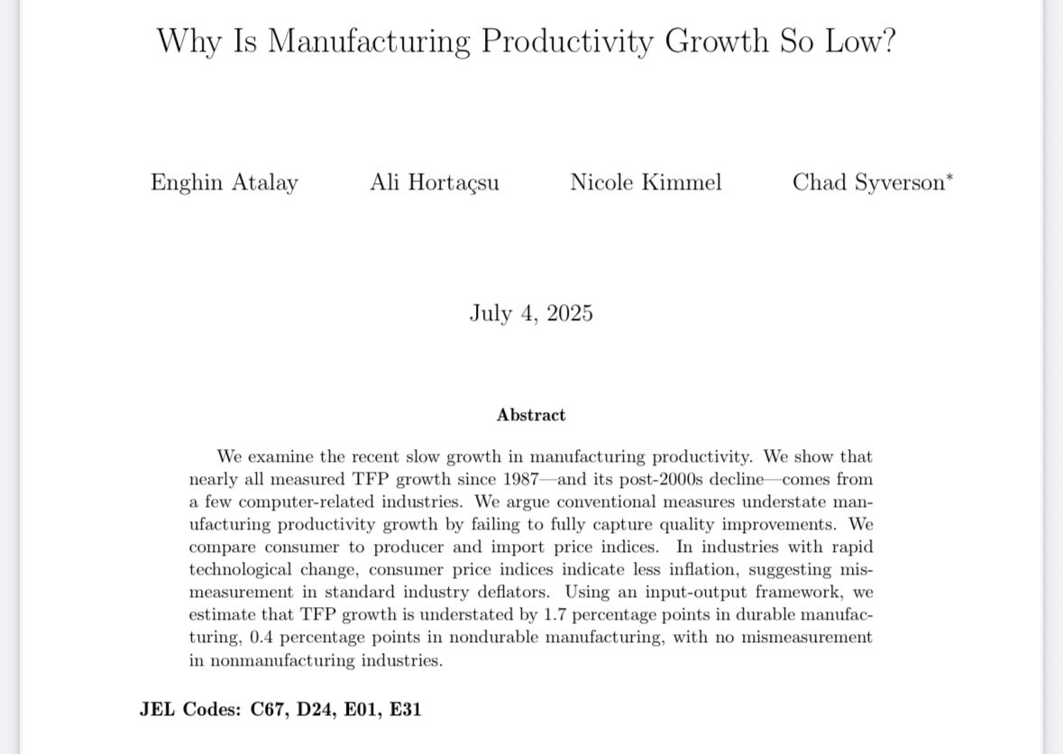 DonFSchneider's tweet image. Why is Manufacturing Productivity Growth So Slow? Self recommending.
enghinatalay.github.io/manufacturing.…