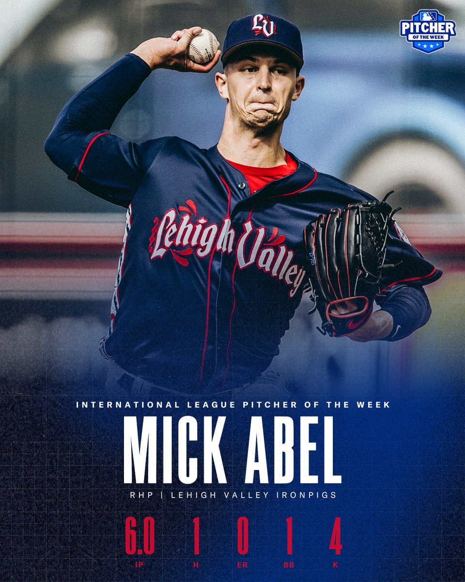 PhilsPlayerDev's tweet image. Congrats to Mick Abel on being named International League Pitcher of the Week!