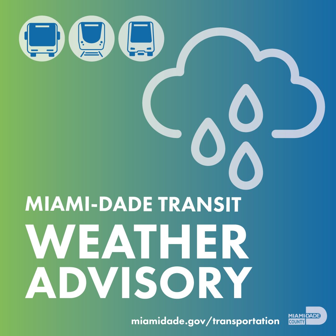 IRideMDT's tweet image. ALERT: As Metrorail and Metromover remain open, please stay cautious of inclement weather conditions. Please take extra precautions if ramps, stairs and platforms are wet.