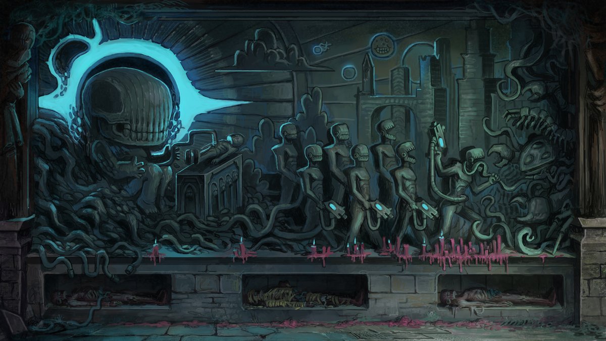 +MONOLITH of HUNGER+
Deep within the catacombs under The Monolith of Hunger, a relief depicts the creation and purpose of feeder kind.
-
-
#worldbuilding #digitalart #conceptart #illustration #grimdark #lovecraftian #eldritch #darkfantasy #cosmichorror #ttrpgart #ttrpgcommunity