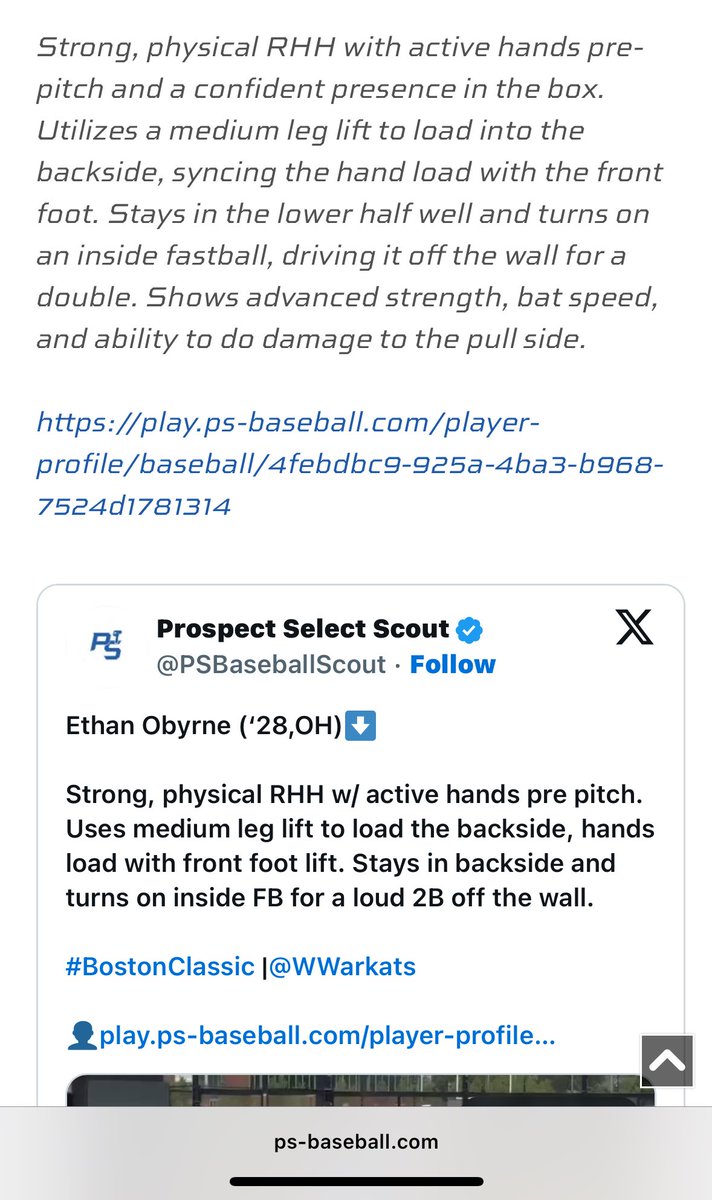 Top performer at Boston Classic!#bostonclassic <a href="/PSBaseballScout/">Prospect Select Scout</a> <a href="/WWarkats/">Warehouse WarKats</a> <a href="/WWarkats2028/">Warehouse WarKats 2028</a>