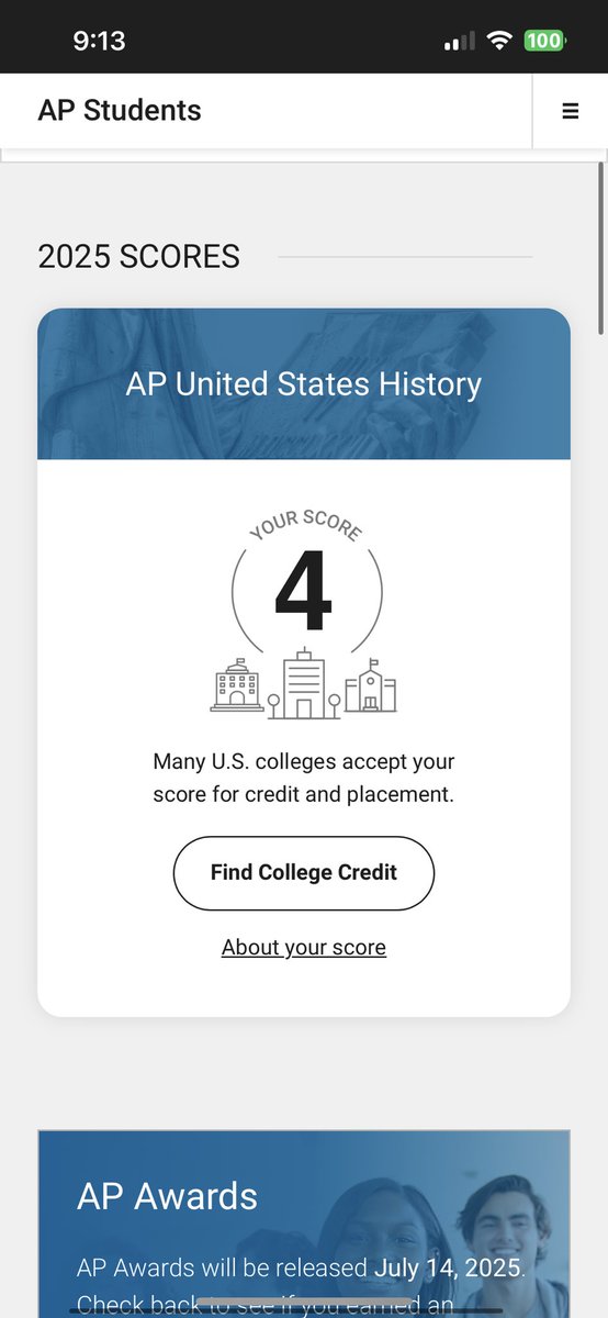 (Late post) Excited to say I scored a 4 on my AP U.S. History Exam and can receive college credit for this course at multiple prestigious colleges!