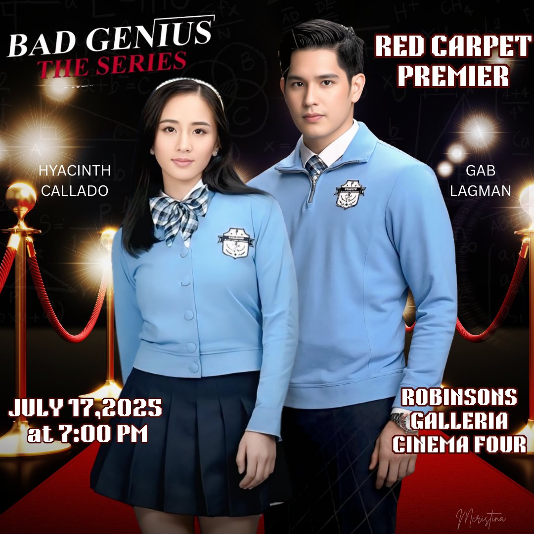 heliotrope_24's tweet photo. Hyacinth Callado and Gab Lagman are ready to steal the spotlight at the ‘Bad Genius: The Series’ Red Carpet Premiere!
Witness their brilliance this July 15, 7PM at Robinsons Galleria Cinema 4.
‘Bad Genius: The Series’ starts streaming July 17 on Viva One.
#HyGab #PatAce https://t.co/XxXmv6HlEx