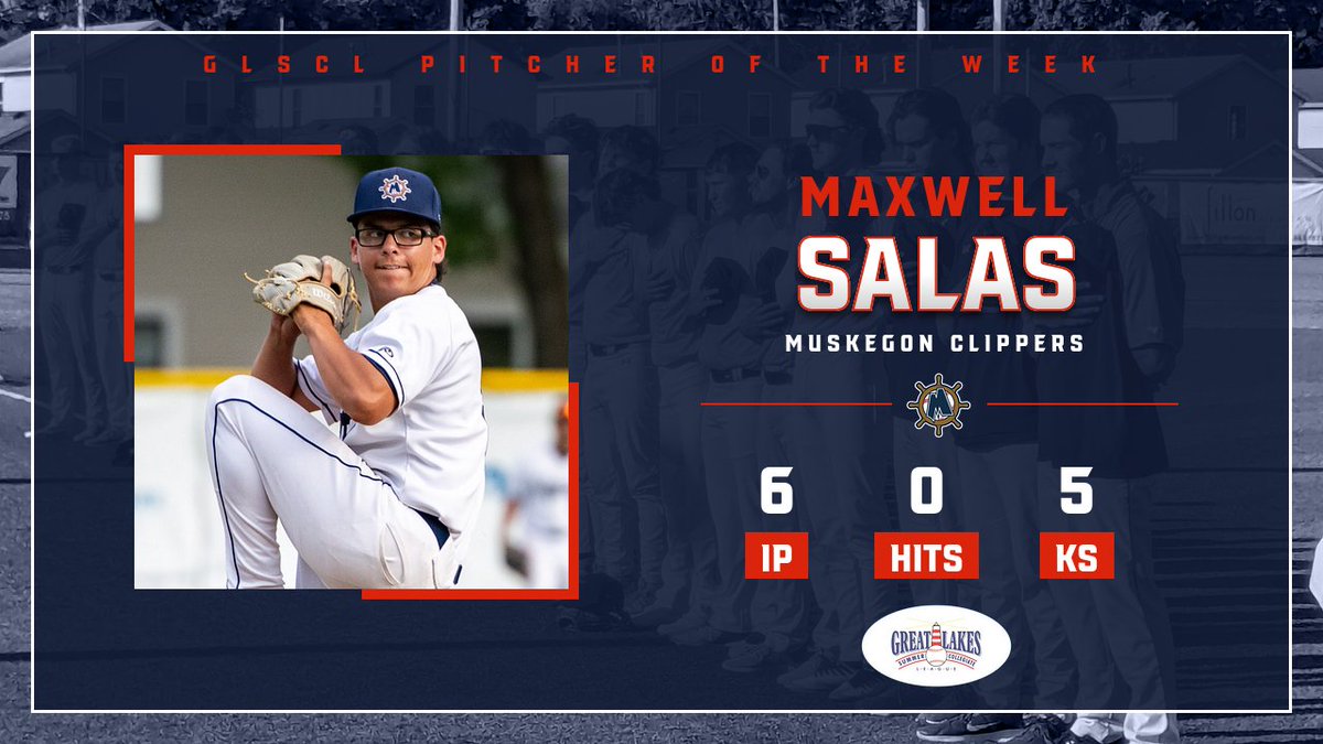 GLSCL Baseball (@glscl) on Twitter photo The #GLSCL Pitcher of the Week is <a href="/SalasMaxwell/">maxwell salas</a> after throwing six no-hit innings in the <a href="/MuskegonClipper/">Muskegon Clippers</a> 3-0 seven-inning no hitter against the Southern Ohio Copperheads on July 12. 📸 Dan Gawkowski
pointstreaksites.com/view/greatlake… The #GLSCL Pitcher of the Week is <a href="/SalasMaxwell/">maxwell salas</a> after throwing six no-hit innings in the <a href="/MuskegonClipper/">Muskegon Clippers</a> 3-0 seven-inning no hitter against the Southern Ohio Copperheads on July 12. 📸 Dan Gawkowski
pointstreaksites.com/view/greatlake…