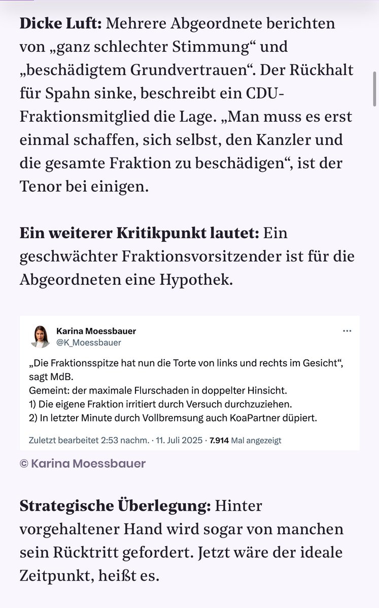 K_Moessbauer's tweet image. In der Unionsfraktion gibt es Unmut über das Agieren von Spahn in der Causa Brosius-Gersdorf. Einige werden im Hintergrund sehr deutlich.
Heute im Briefing ➡️ @ThePioneerDe
