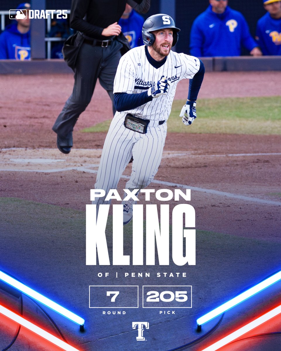 TEXPlayerDev's tweet image. With the 205th pick of the 2025 #MLBDraft, the Texas Rangers select OF Paxton Kling from @PennStateBASE