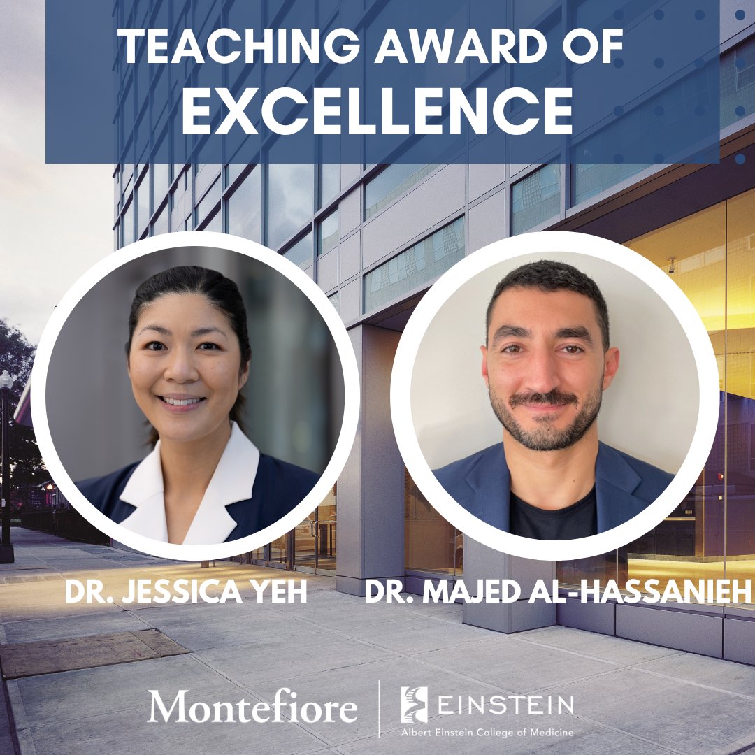 Montefiore Einstein Anesthesiology (@monteeinstanest) on Twitter photo Congratulations to Drs. Jessica Yeh & Majed Al-Hassanieh, on receiving the 2025 Teaching Award of Excellence! Both Pediatric Anesthesiologists, they consistently demonstrate outstanding dedication to educating trainees - we are lucky to have them in our department!
<a href="/MontefioreNYC/">Montefiore Health System</a> Congratulations to Drs. Jessica Yeh & Majed Al-Hassanieh, on receiving the 2025 Teaching Award of Excellence! Both Pediatric Anesthesiologists, they consistently demonstrate outstanding dedication to educating trainees - we are lucky to have them in our department!
<a href="/MontefioreNYC/">Montefiore Health System</a>