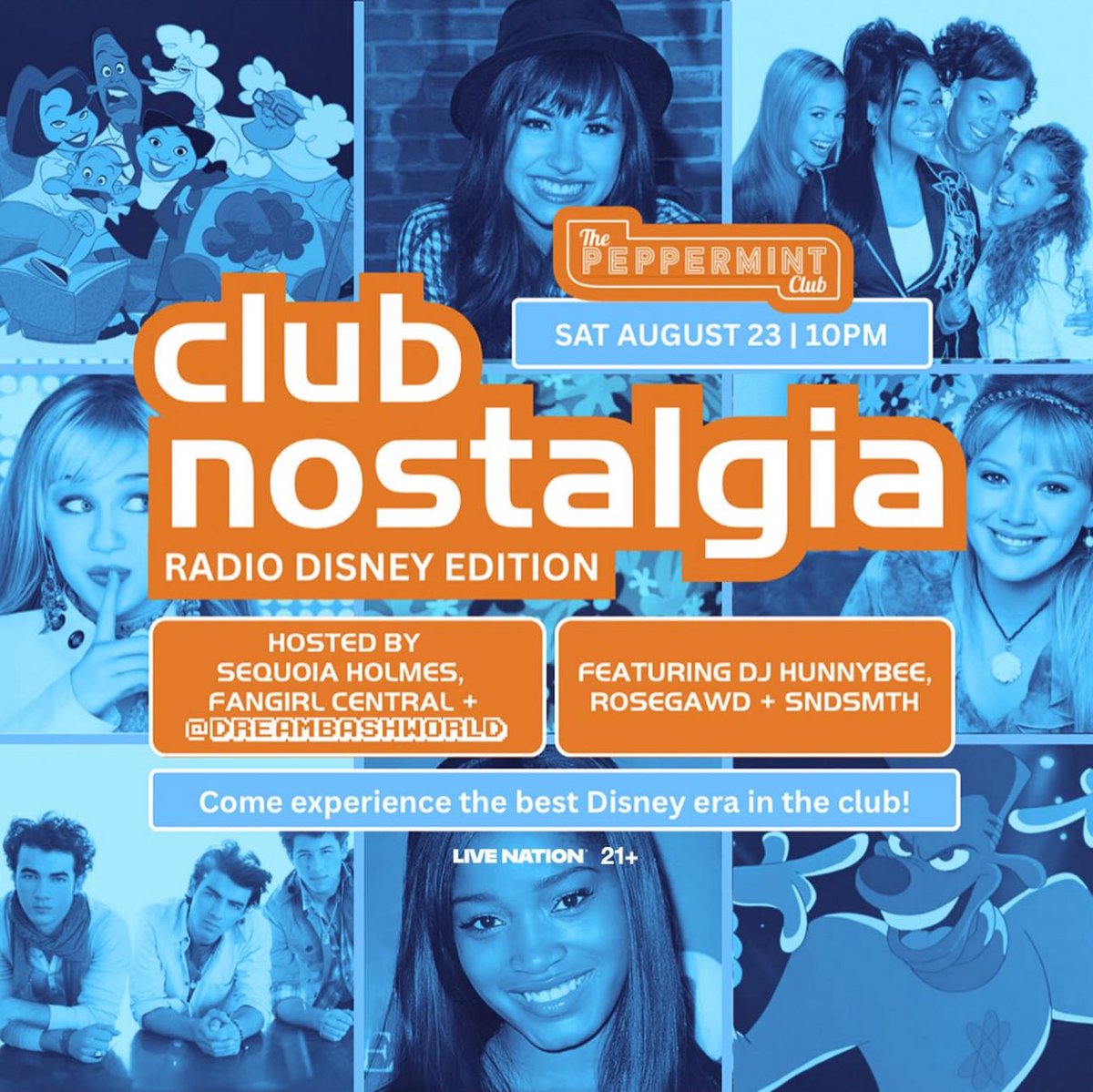 Your childhood soundtrack, remixed for the dancefloor. ALL BLACK DJ’s &amp; HOST. 

8/23 • The Peppermint Club • 21+
DJs: Hunnybee, ROSEGAWD, SNDSMTH
Hosted by Dreambash, Fangirl Central &amp; Sequoia Holmes
Themed cocktails, throwback bops.

Tickets: ticketmaster.com/club-nostalgia…