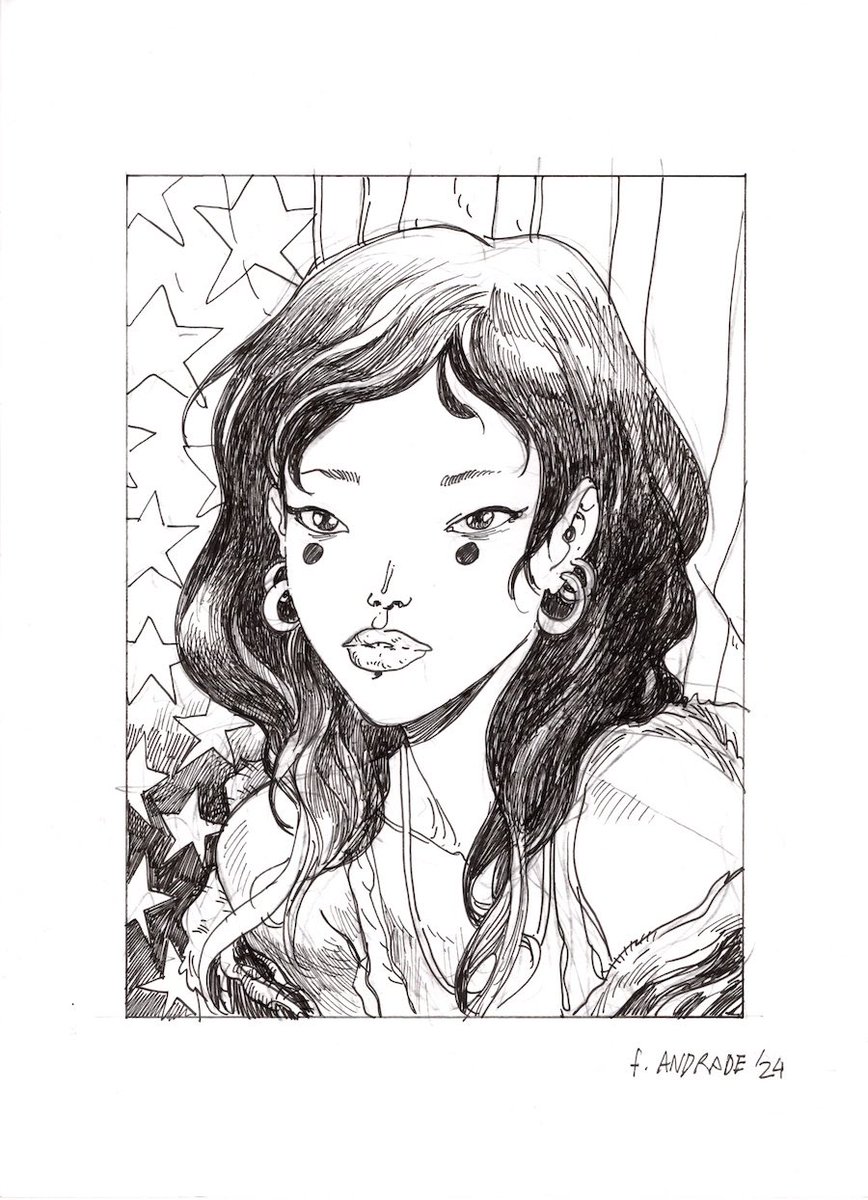 FelixComicArt's tweet image. Daisy original art bust commission by FILIPE ANDRADE! 9x12! Featuring Paul Pope’s unforgettable character from his seminal work, 100%! Great choice for Filipe! 2025 commission list full/closed! Will share all art as he completes…keep following to see! felixcomicart.com