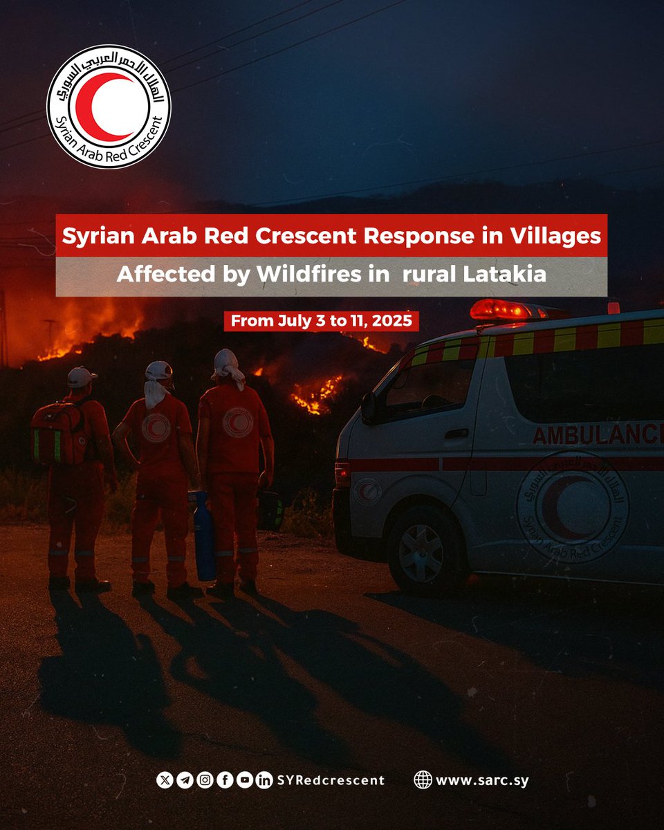 SYRedCrescent's tweet image. From the onset of the #Latakia countryside wildfires, @SYRedCrescent teams were upholding their humanitarian role by supporting firefighting, treating the injured & assisting affected families.
#WildfiresResponse