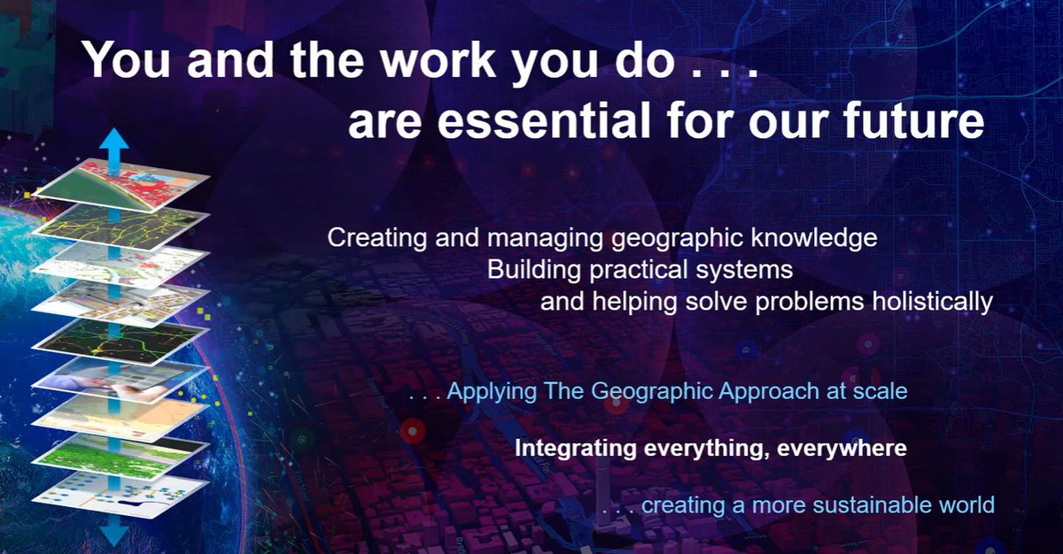PennStateGIS's tweet image. "GIS professionals and the work they do are essential to our future"...inspiring words from Jack Dangermond at the @EsriUC plenary.