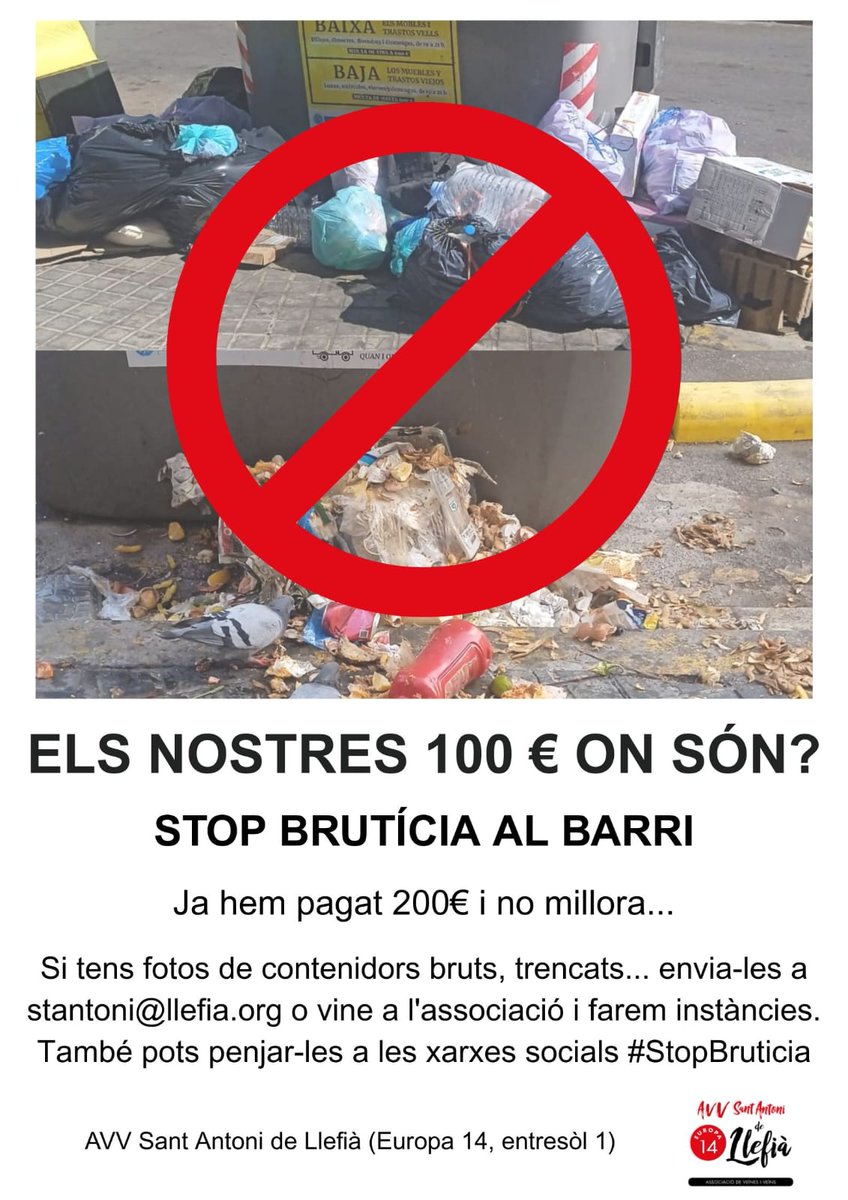 Tot i les promeses de 500 contenidors a l'octubre passat🧐...la manca de contenidors a zones #Llefià #Badalona no millora de fa mesos😱 
Tornem a la casella de sortida, allau de queixes per la taxa de la qual no es presta el servei, ja s'han pagat 200€ i NO millora #stopbrutícia