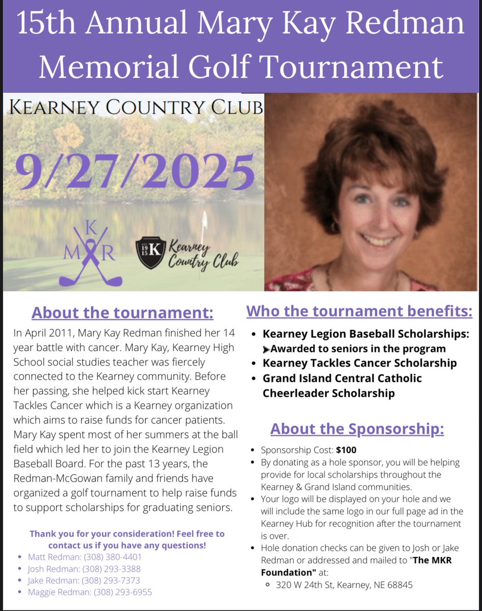 Jake Redman (@jakredman2) on Twitter photo Friends!
We are coming up on the 15th Annual MKR Foundation Golf Tournament in September and are always looking for additional Hole Sponsors! Details included in flyer below. If interested contact me or <a href="/Josh2Redman/">JoshRedman</a> Friends!
We are coming up on the 15th Annual MKR Foundation Golf Tournament in September and are always looking for additional Hole Sponsors! Details included in flyer below. If interested contact me or <a href="/Josh2Redman/">JoshRedman</a>