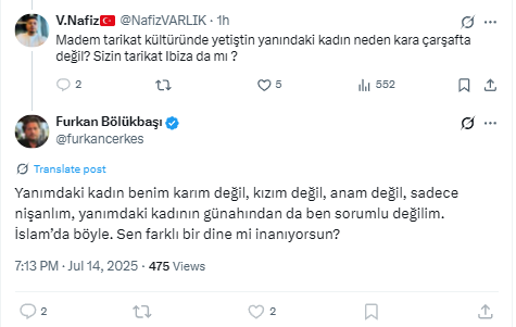 İşte Türkiye'nin şeriat ile yönetilmesini isteyen Furkan Bölükbaşı gibilerin Müslüman olmadığının dinci olduğunun kanıtı.
Şeriat istiyorlar ama kendileri ve kadınları özgürce istediği gibi yaşayacak.
Şeriat sadece başkalarına işleyecek, zorla onların istediği gibi yaşayacaklar.