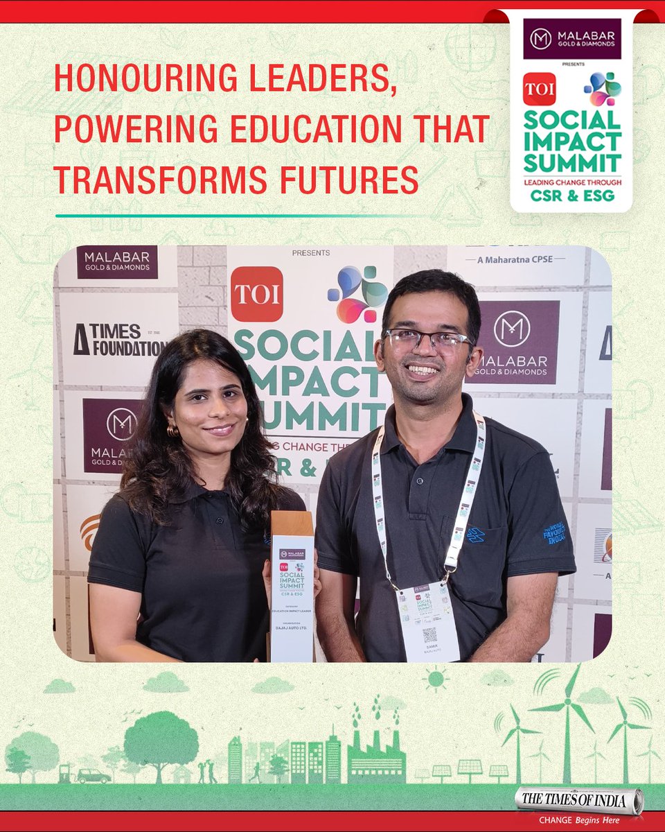 At The Malabar Gold &amp; Diamonds presents The Times of India Social Impact Summit 2025, Bajaj Auto Ltd. was recognised as an ‘Education Impact Leader’ for its sustained commitment to empowering learners across India. 

From foundational education to advanced skilling, Bajaj Auto’s