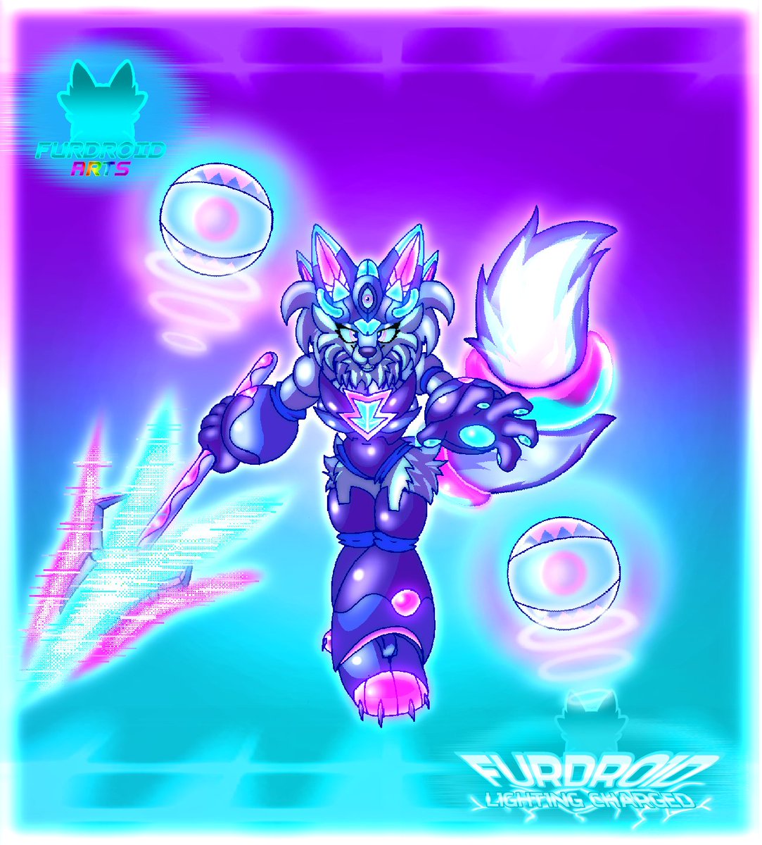 Turquoiseamber's tweet image. Lighting charged Tri-eye!!!
#furry #android #anthro #wolf #raccoon #ibispaintX