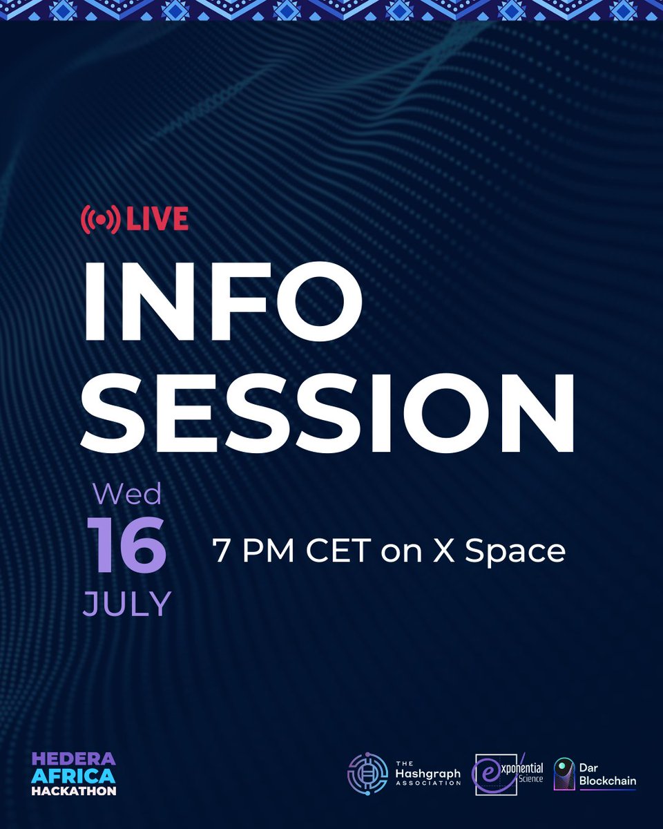 Hedera_Hacks's tweet image. 🎙 AMA with @Exponential_Sci – this Wednesday at 7PM CET!
We’ll be LIVE on Spaces to unpack the $1M+ #HederaAfricaHackathon, answer your questions, and share why now is the moment to build in Web3 across Africa 🌍
🔗 Join us:
@The_Hashgraph…