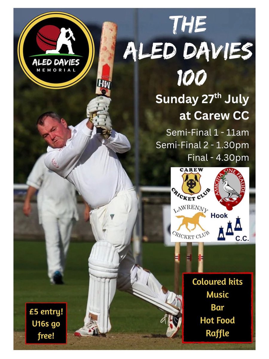 Aled Davies Memorial (@aledmemorial) on Twitter photo 🏏🏏 2 weeks to go! We’re looking forward to <a href="/CarewCC/">Carew Cricket Club</a> <a href="/CressellyCC/">Cresselly CC</a> <a href="/LawrennyCC/">Lawrenny CC</a> <a href="/HookCricketClub/">Hook Cricket Club</a> battling it out for the 2025 Aled Davies Memorial! 🏏🏏 🏏🏏 2 weeks to go! We’re looking forward to <a href="/CarewCC/">Carew Cricket Club</a> <a href="/CressellyCC/">Cresselly CC</a> <a href="/LawrennyCC/">Lawrenny CC</a> <a href="/HookCricketClub/">Hook Cricket Club</a> battling it out for the 2025 Aled Davies Memorial! 🏏🏏