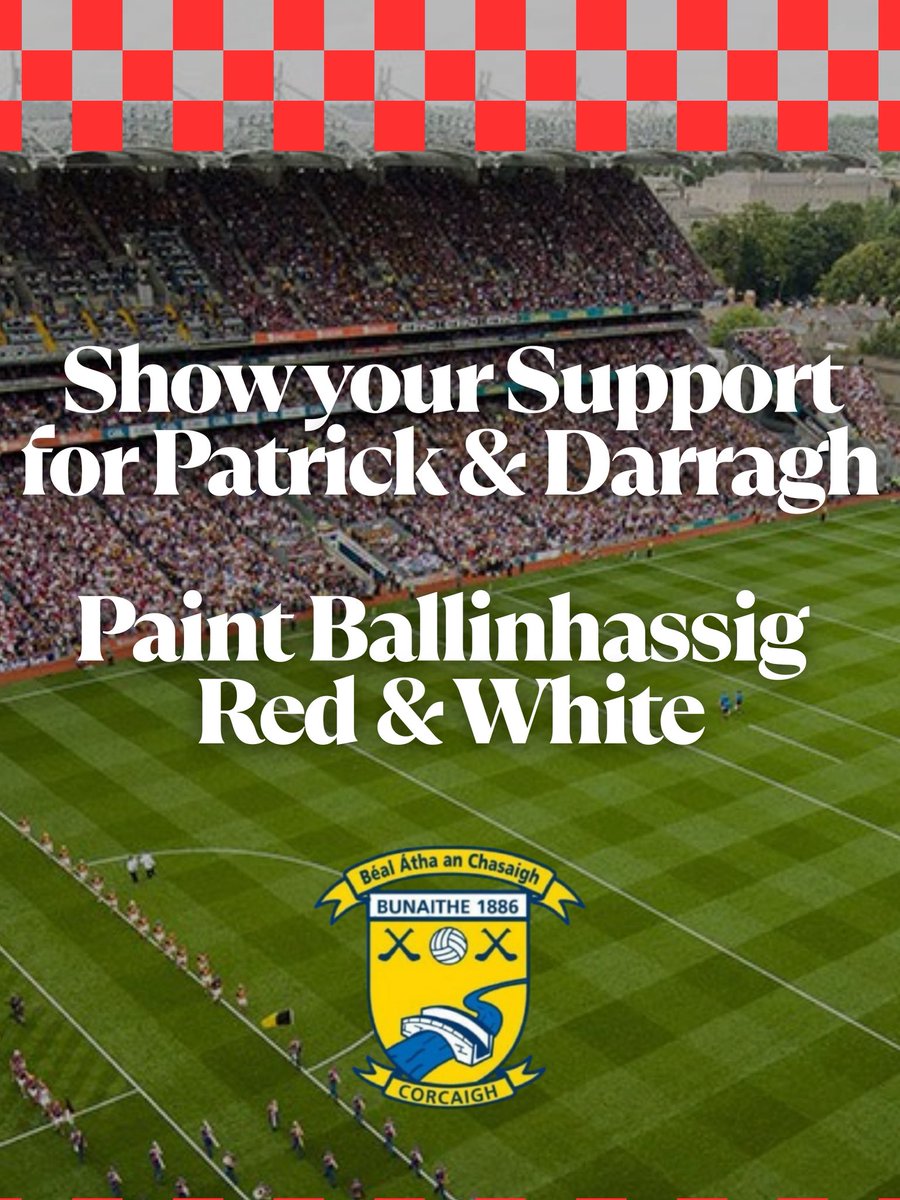BallinhassigGAA's tweet image. We’d like to wish Patrick &amp;amp; Darragh the very best this Sunday in the All-Ireland Final. 

Let’s show our support by getting up flags and bunting across all of Ballinhassig. 

Please share photos with Patrick (0851578061) so we can share 

#bluesabú🔵⚪️ 
#rebelsabú🔴⚪️