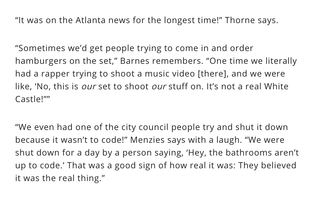 devancoggan's tweet image. Chatted with the #Ironheart team about how they a built a White Castle from scratch (and had to turn away a lot of hungry Atlanta residents who wanted burgers). marvel.com/articles/tv-sh…