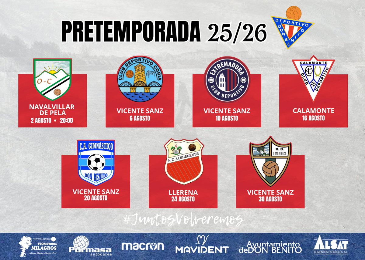 📆 𝐏𝐑𝐄𝐓𝐄𝐌𝐏𝐎𝐑𝐀𝐃𝐀 𝟐𝟎𝟐𝟓/𝟐𝟎𝟐𝟔 | 
 
Ya está definido el calendario de partidos amistosos para nuestra pretemporada. 

¡Os esperamos rojiblancos! 🔴⚪️