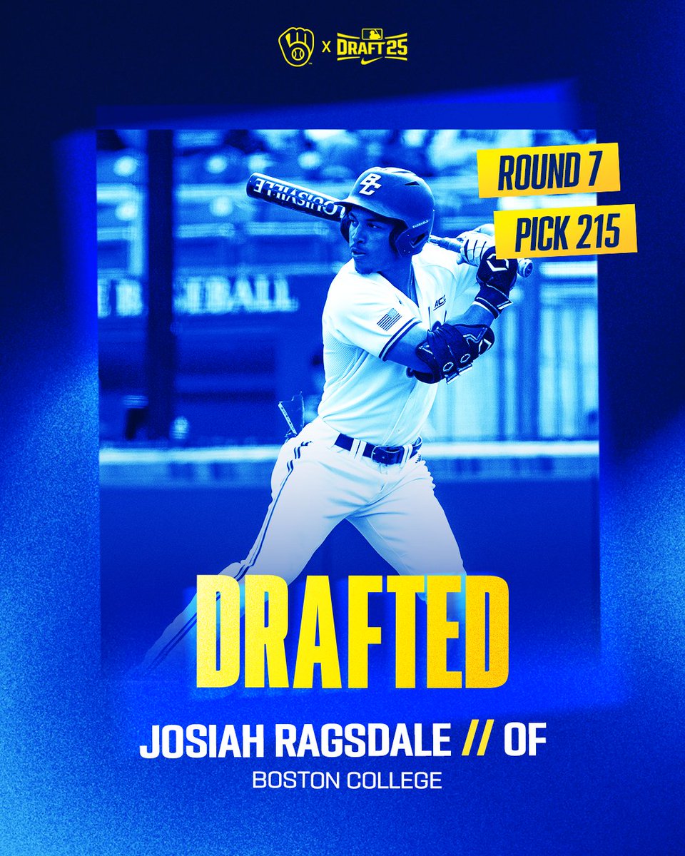 BrewersPD's tweet image. Round 7 / Pick 215
Josiah Ragsdale / Boston College
Welcome to the Crew, @JosiahRagsdale!
#ThisIsMyCrew x @BCBirdBall