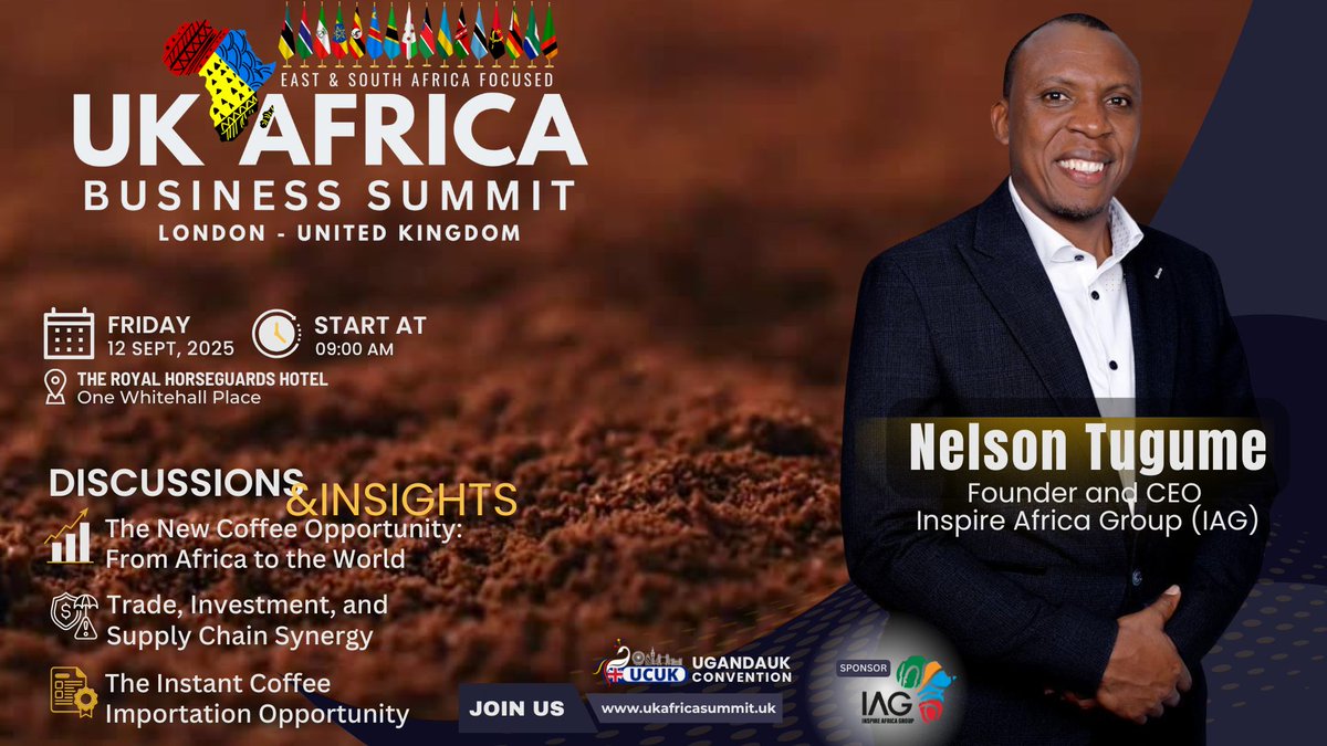 The UK-Africa Business Summit 2024 (@ugconventionuk) on Twitter photo 𝐈𝐧𝐯𝐞𝐬𝐭 𝐢𝐧 𝐀𝐟𝐫𝐢𝐜𝐚’𝐬 𝐂𝐨𝐟𝐟𝐞𝐞 𝐅𝐮𝐭𝐮𝐫𝐞
Partner with Nelson Tugume & Inspire Coffee Group for value, growth, and impact in Uganda’s coffee sector! #InvestInAfrica <a href="/_InspireAfrica/">INSPIRE AFRICA GROUP</a>
<a href="/TugumeNelsonO/">Tugume Nelson O</a>
#CoffeeMarathonUg
#ugandancoffee
#UgandaCoffeeTour 𝐈𝐧𝐯𝐞𝐬𝐭 𝐢𝐧 𝐀𝐟𝐫𝐢𝐜𝐚’𝐬 𝐂𝐨𝐟𝐟𝐞𝐞 𝐅𝐮𝐭𝐮𝐫𝐞
Partner with Nelson Tugume & Inspire Coffee Group for value, growth, and impact in Uganda’s coffee sector! #InvestInAfrica <a href="/_InspireAfrica/">INSPIRE AFRICA GROUP</a>
<a href="/TugumeNelsonO/">Tugume Nelson O</a>
#CoffeeMarathonUg
#ugandancoffee
#UgandaCoffeeTour