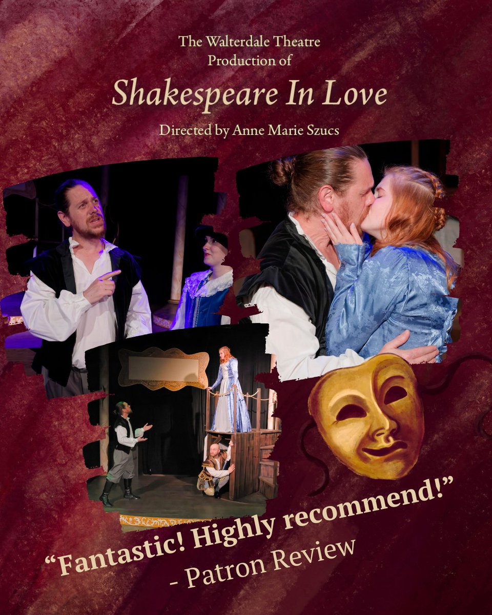 ONLY 4 MORE CHANCES TO CATCH THE SHOW!
.
SHAKESPEARE IN LOVE
Onstage July 9 - 19, 2025
based on the screenplay by Marc Norman and Tom Stoppard
Adapted for the stage by Lee Hall
Music by Paddy Cunneen
Directed by Anne Marie Szucs
.
Purchase Tickets: showpass.com/o/walterdale-t…